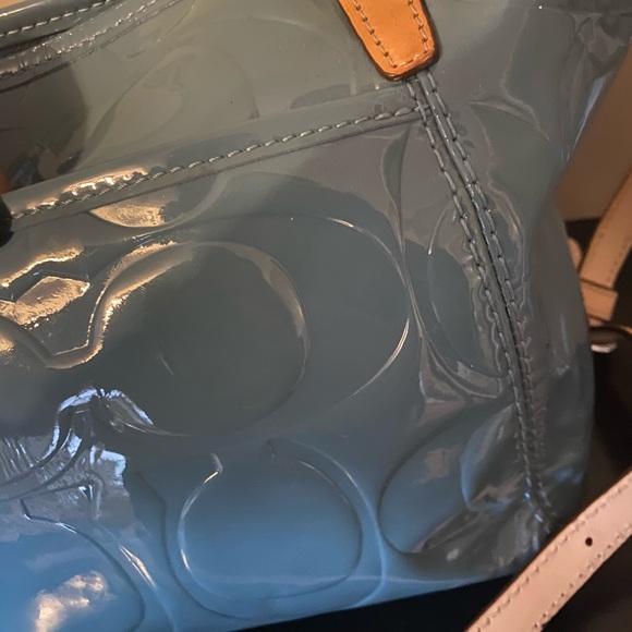 Blue Coach Embossed Signature Patent Leather Bag - Picture 6 of 16